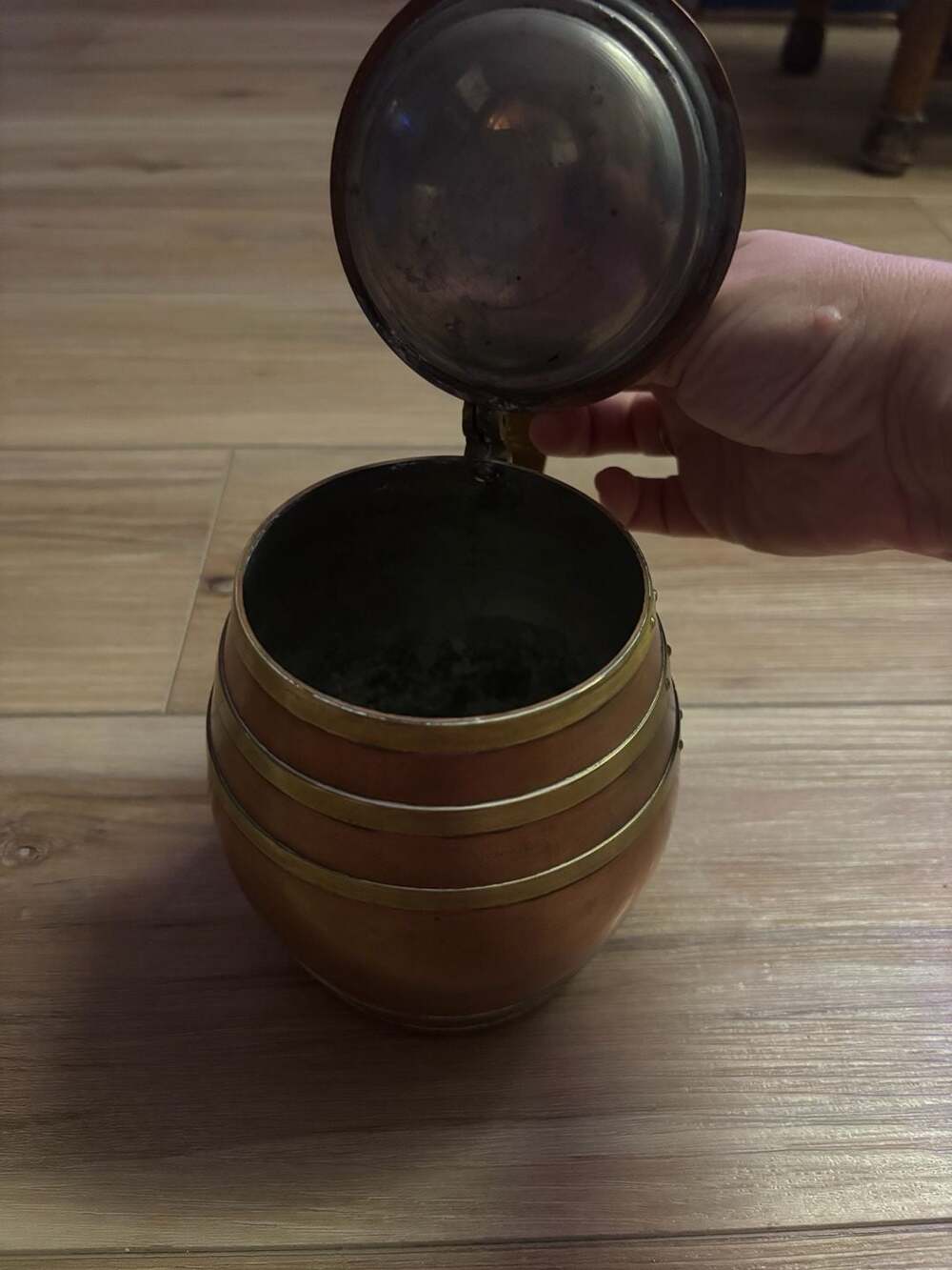 Vintage Copper and Brass Barrel Style Hinged Lid Stein Tankard - Picture 3 of 6